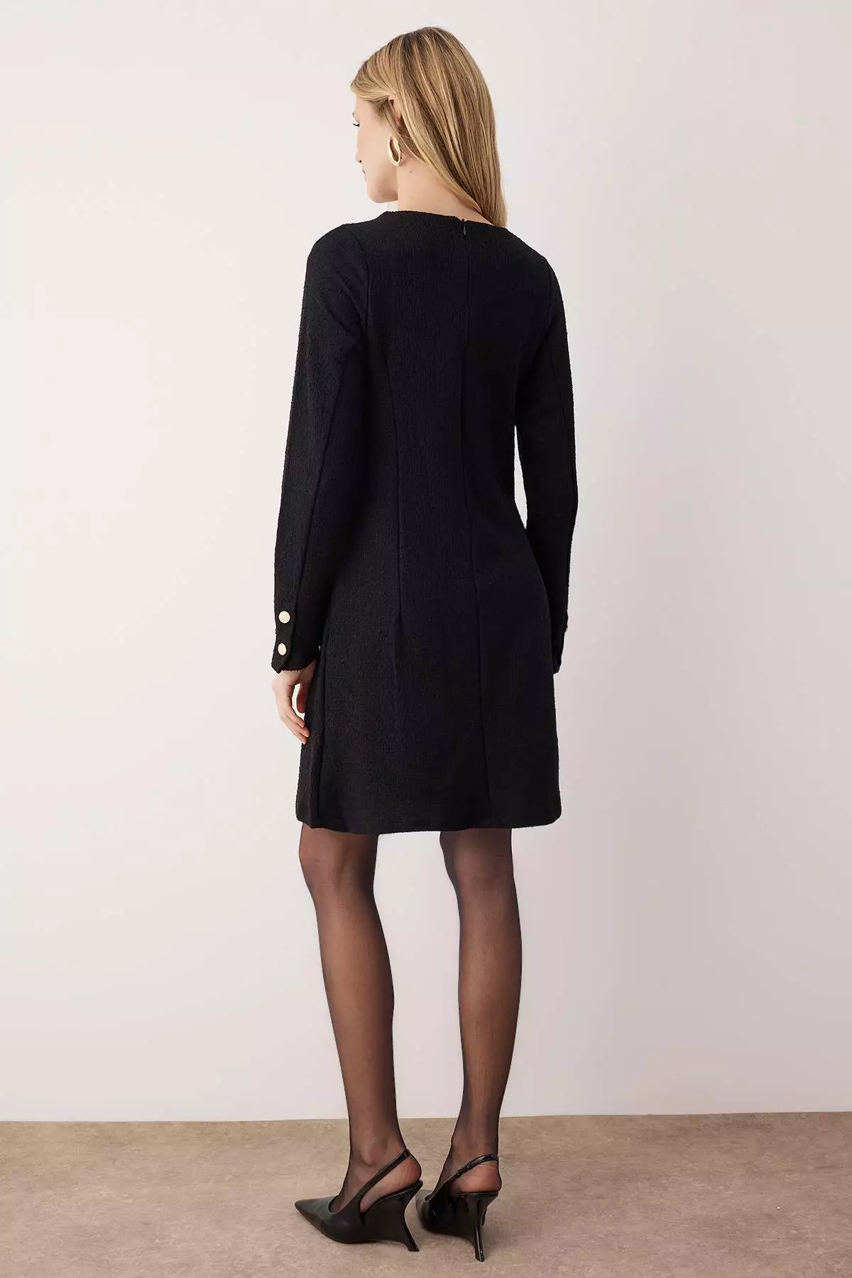 Black Plain Pocket Detailed Short / Mini Knitted Dress