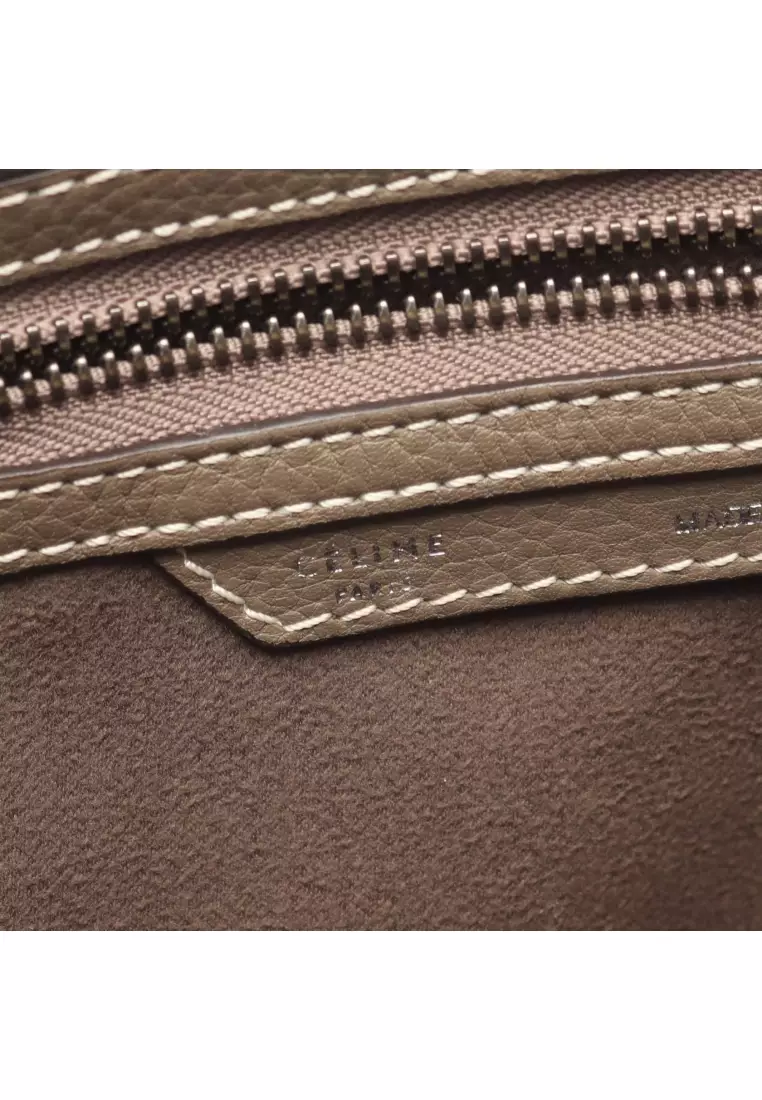 Pre-Loved Celine luggage micro shopper Handbag tote bag leather Gray brown