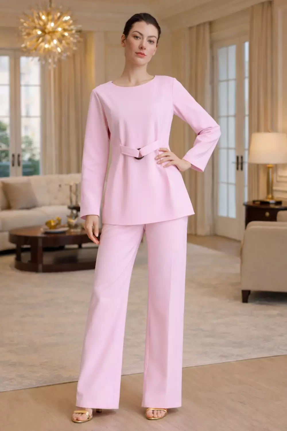 Demure Studio - Essentials Lounge Wear Lenin Set Pink (One Set Shirt & Pants)