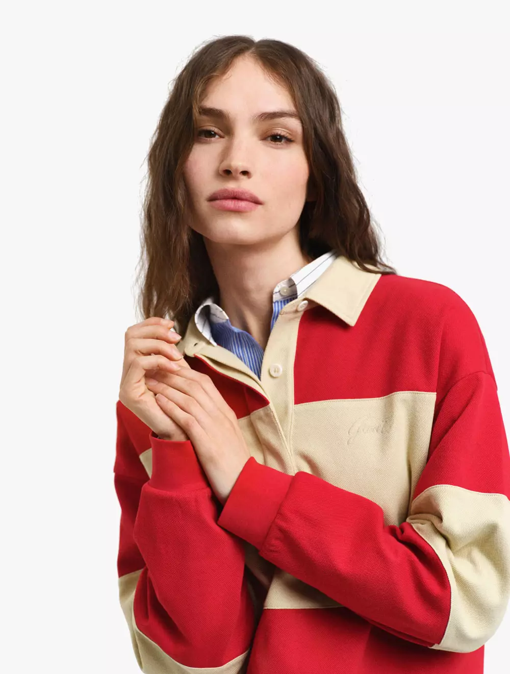 Gant - Pakaian Wanita - Pique Texture Color Block Rugger - Ruby Red