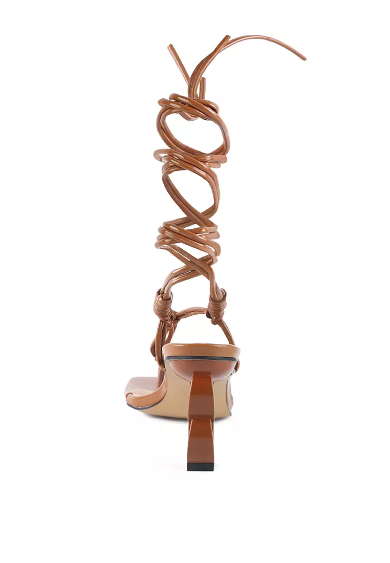 Mocca Lace Up Thong Chain Heel Sandal
