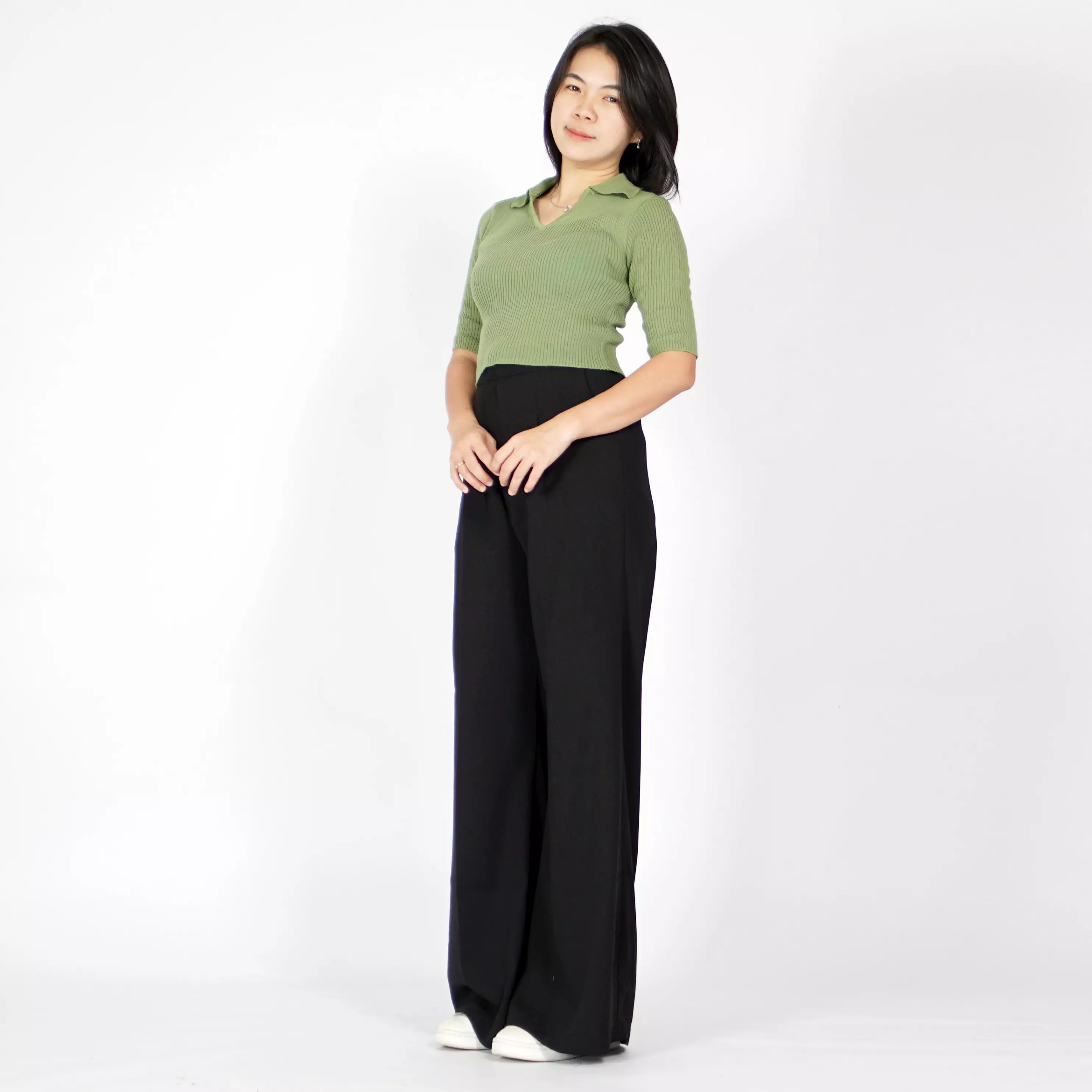  HANA Knit Crop Top Atasan Crop Rajut CropTop Rajut Gaya Korea - Matcha