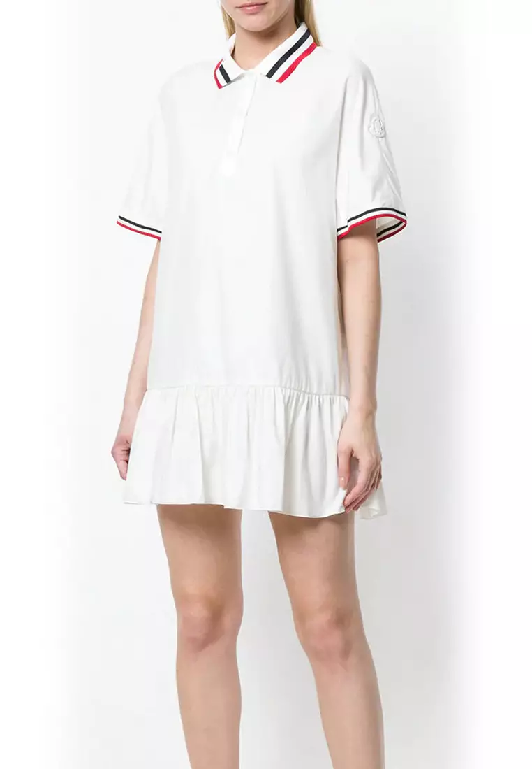 Gamme Rouge Trim Peplum Polo Dress in White
