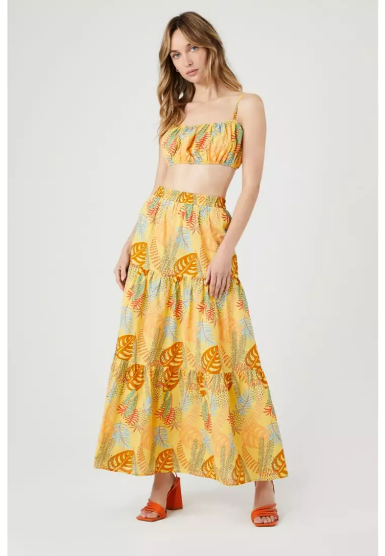 Buy FOREVER 21 Tropical Print Tiered Maxi Skirt 2024 Online