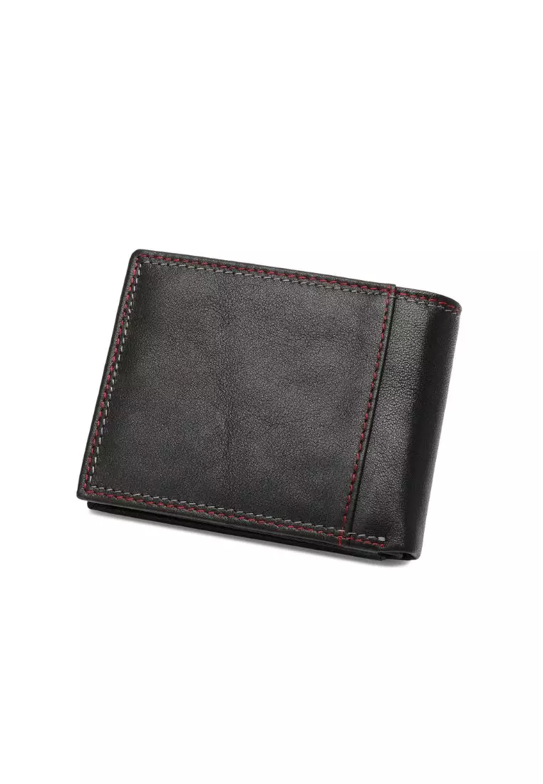 Men's RFID Genuine Leather Bi Fold Center Flap Short Wallet