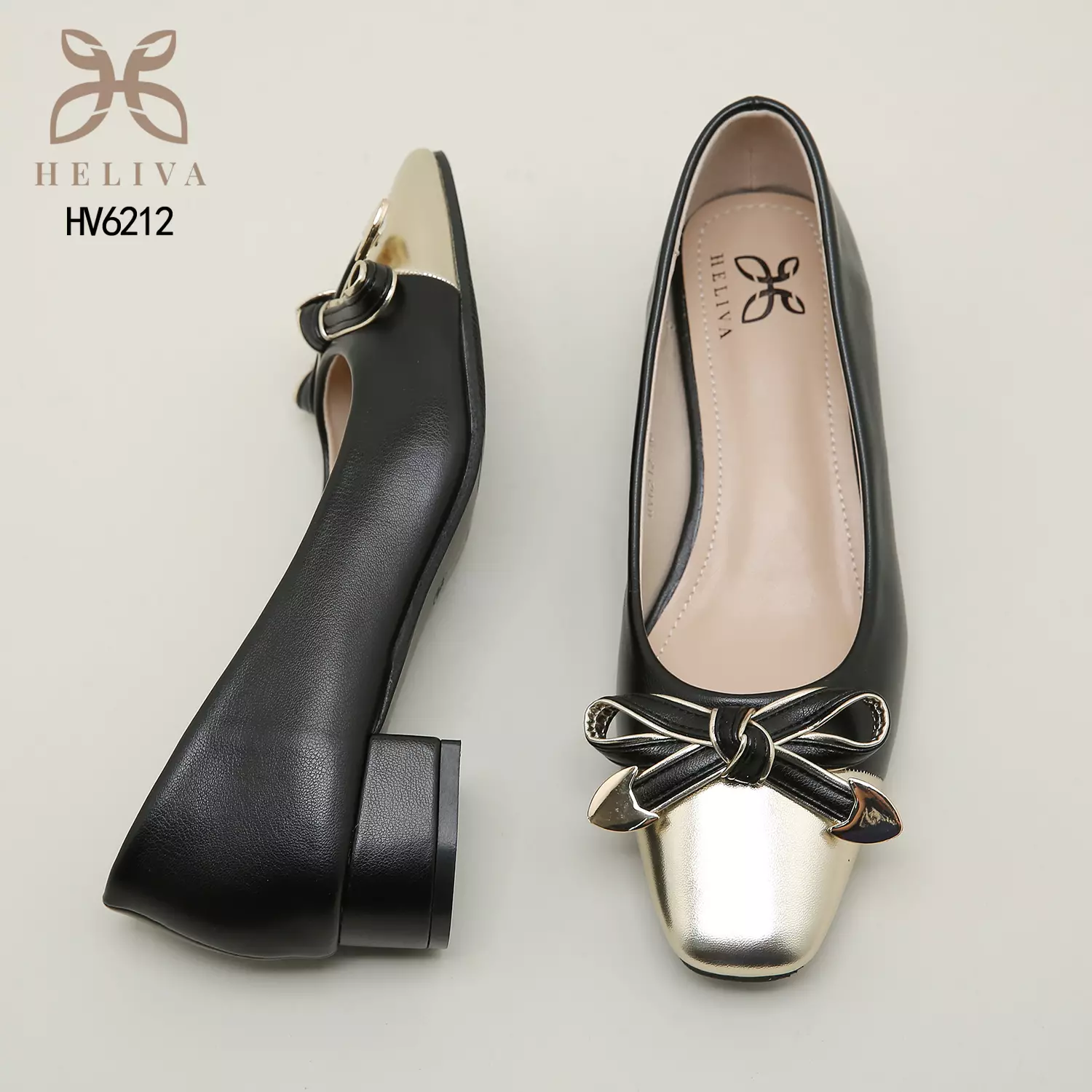 Heliva Sunny Heels Two Tone Glossy Office Lady Looks Square Toe