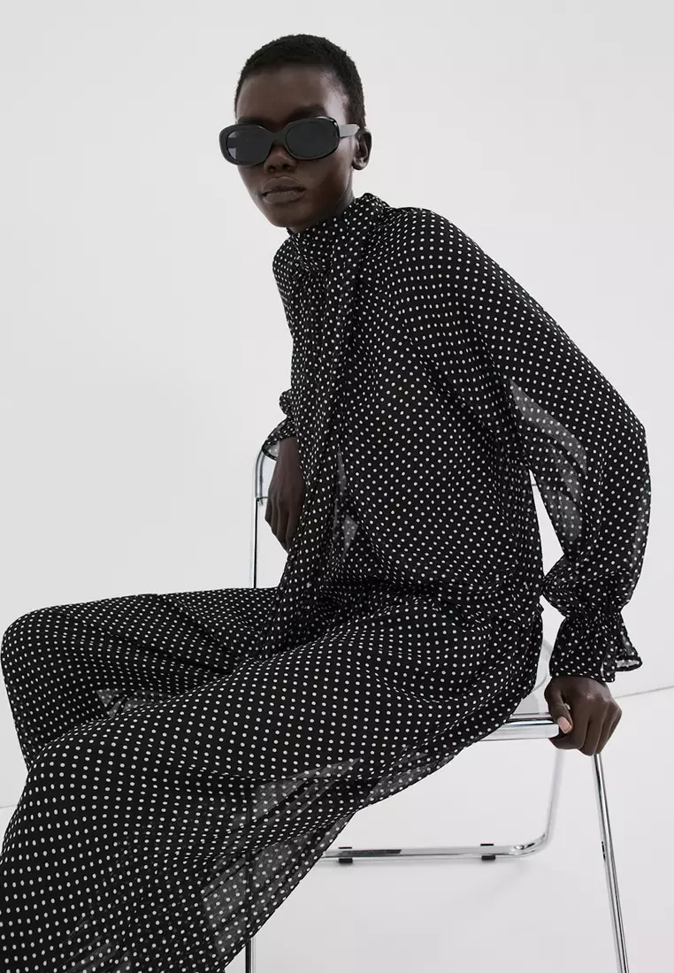 Polka Dot High-Neck Blouse