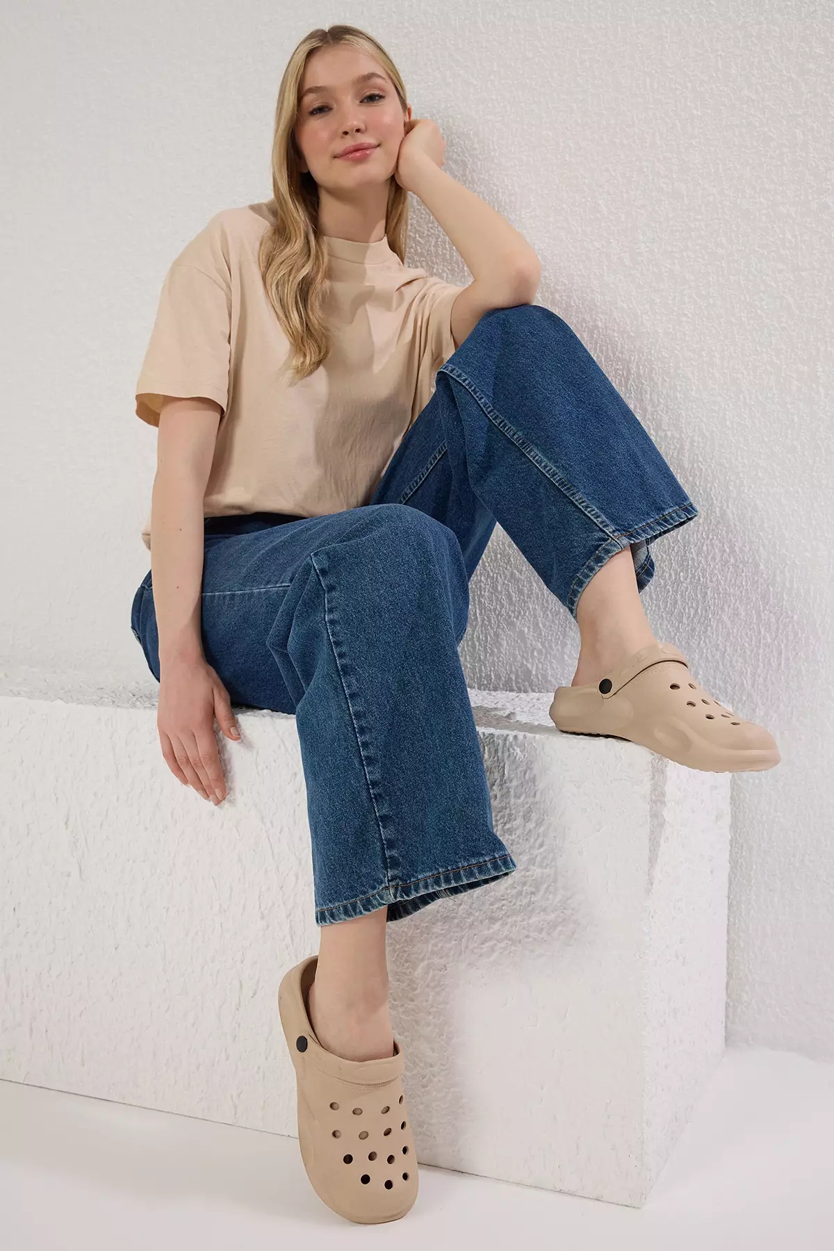 Beige Light Sole Eva Women's Flat Closed Front Sandals Slippers Takss25Sd00031