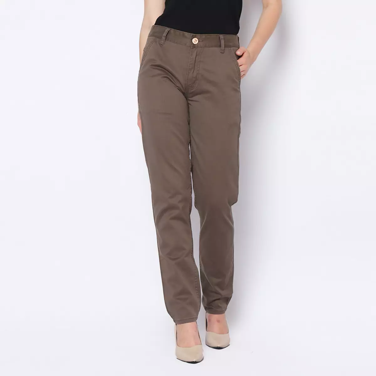 Twill Celana Panjang Wanita Slim Fit Cheerful Coklat 222505