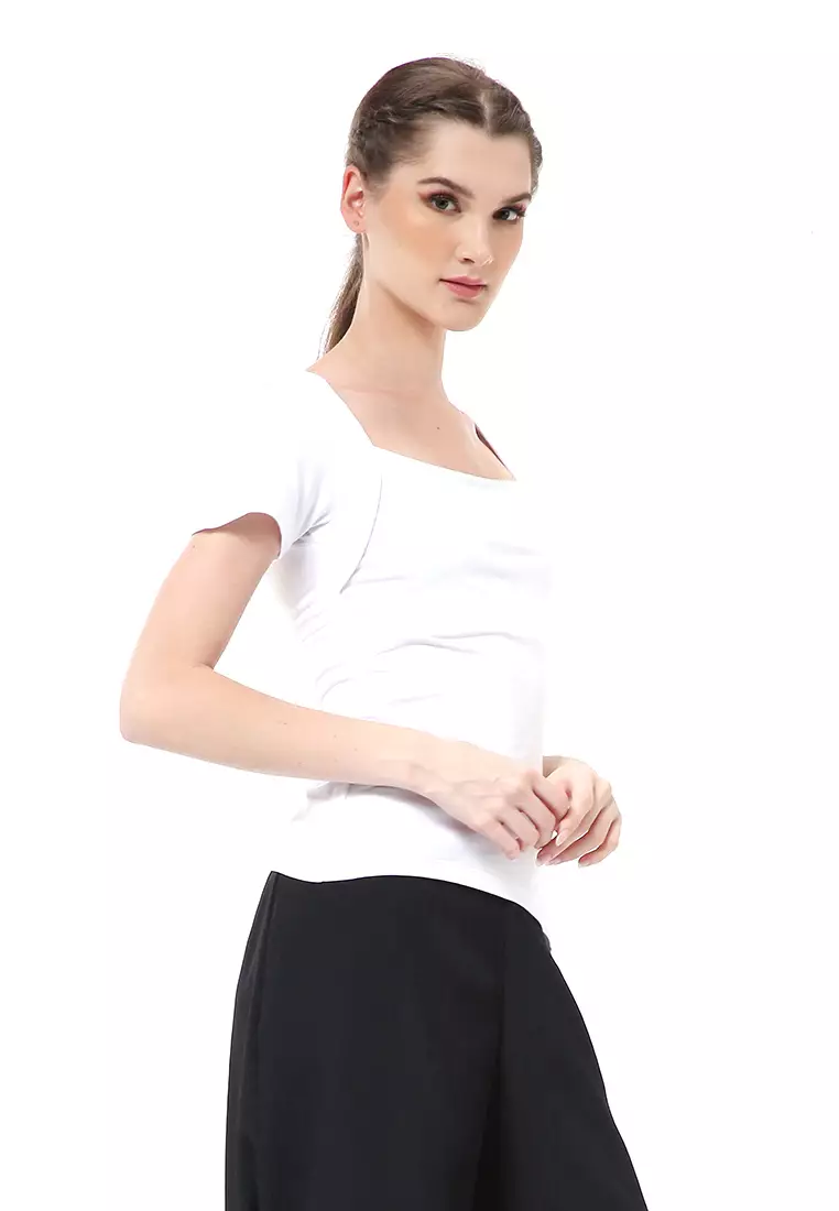 Cerise Atasan Wanita Simple Casual T- Shirt Lengan Pendek Material Rayon Lycra ORIGINAL - White