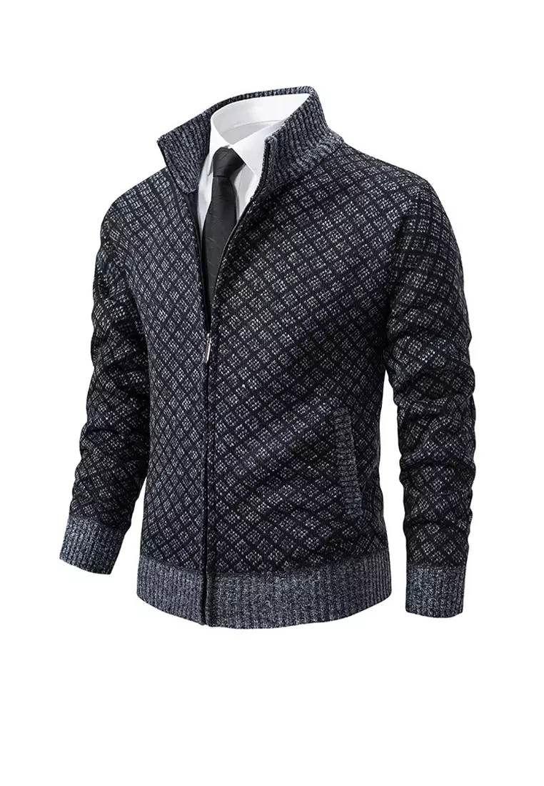 VANSA Fashionable Plaid Knitted Jacket VCM-Kw-228-6967
