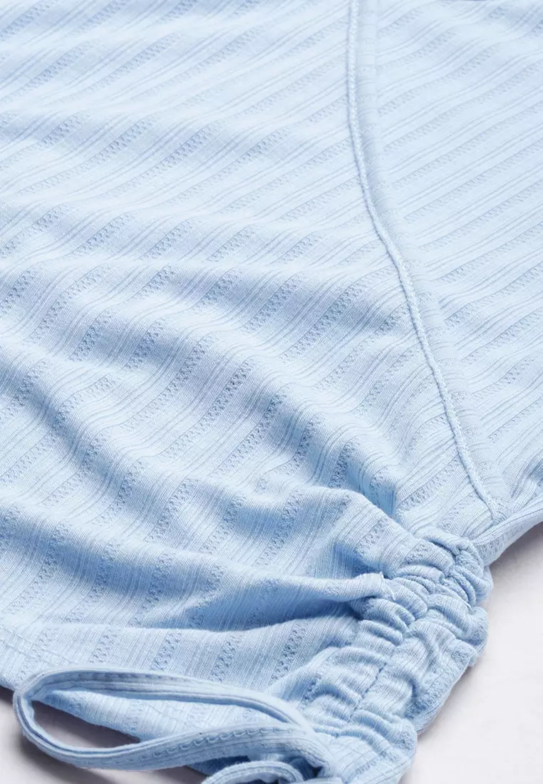 Periwinkle Biru Solid Rib Knit Wrap Top