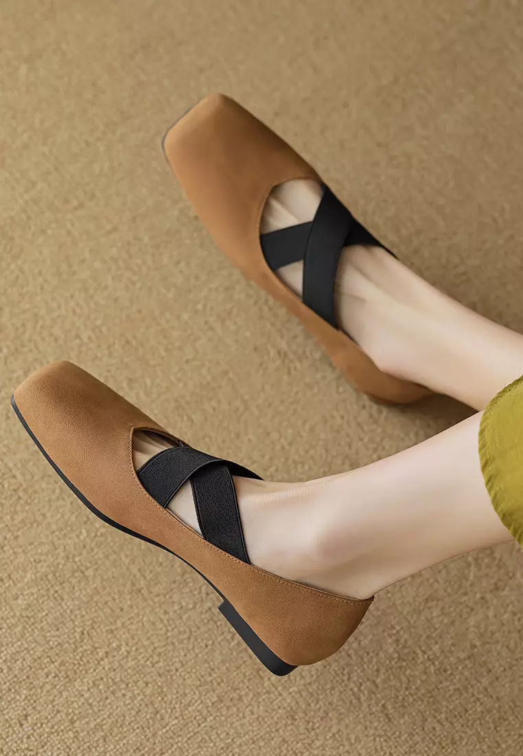 Cross Strap Square Toe Ballerinas WW8929-3