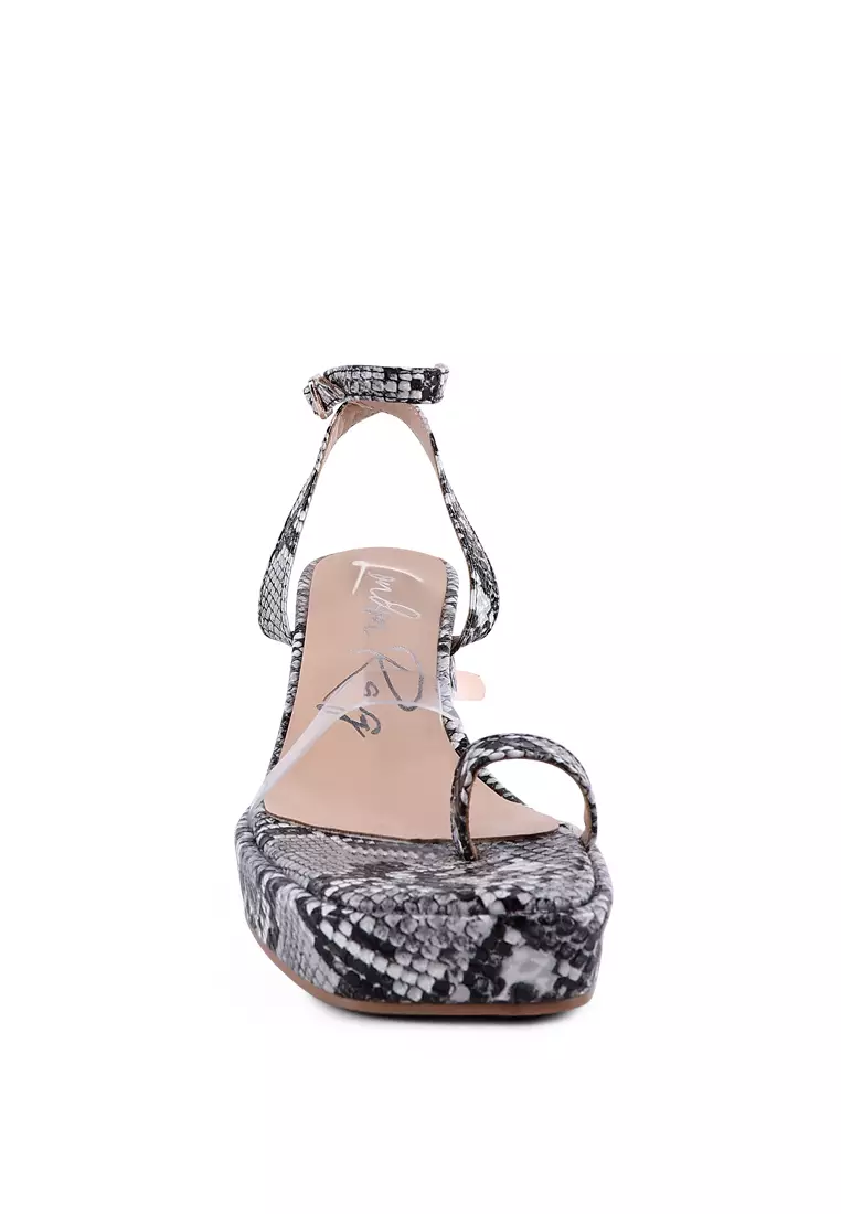 Black Snake Pattern Block Heeled Sandals