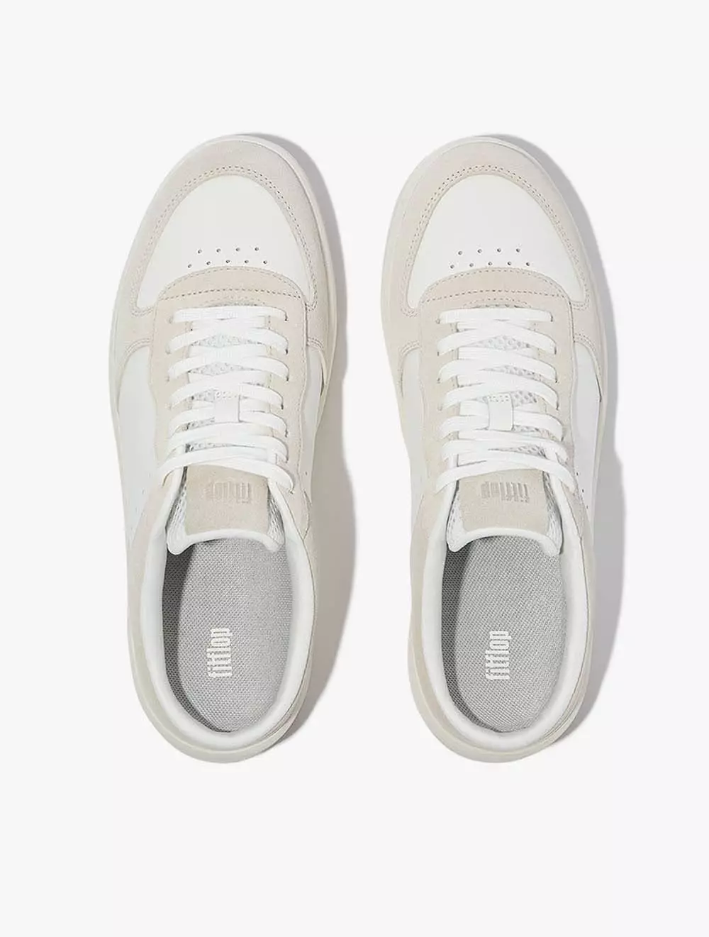 Fitflop Rally Evo Leather/Suede Sneaker Mules - Urban White/Paris Beige