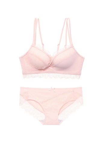 ZITIQUE pink Women's Double Thin Straps Lace-trimmed Lingerie Set (Bra and Underwear) - Pink EAAA1US5D03A7EGS_1
