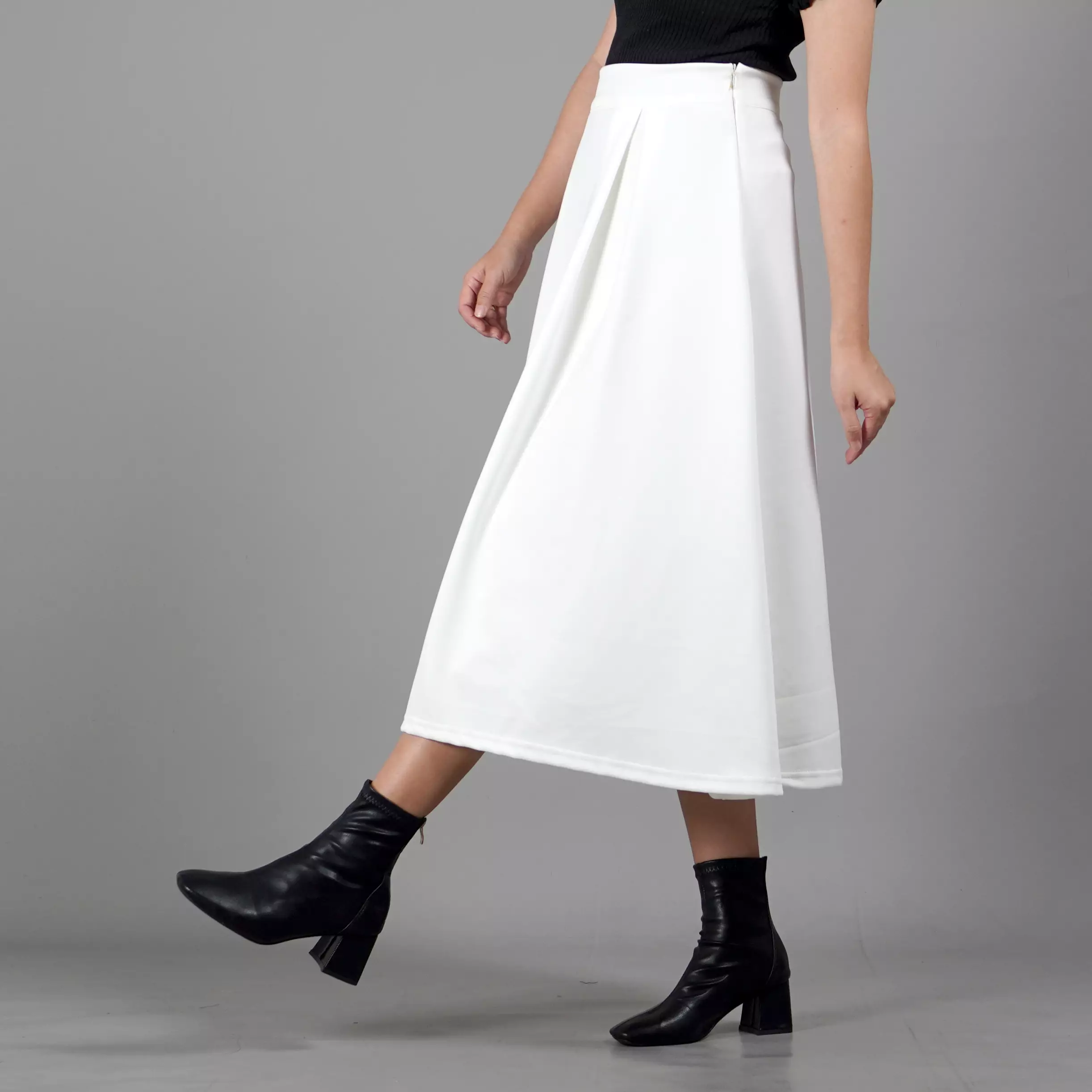  REBECA Rok 3/4 Rok Korean Style Flare Skirt A Line - PUTIH