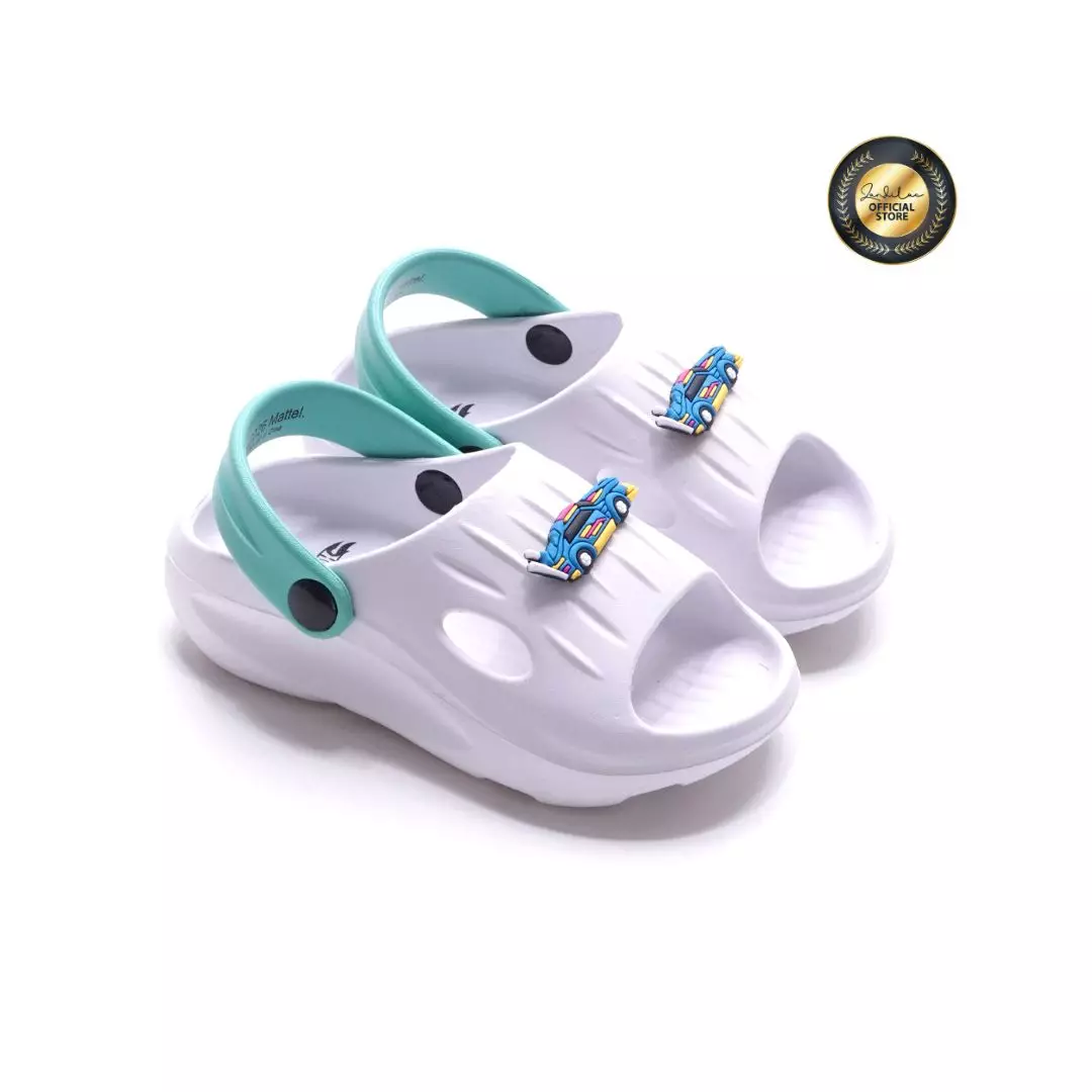 HOTWHEELS - SANDAL LAKI ANAK BAYI CH930114LB BAKPAO FULL KARET - PUTIH/HIJAU OCEAN