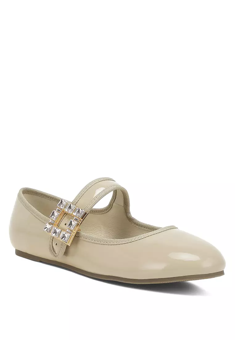 Brooch Mary Jane Sandals in Beige