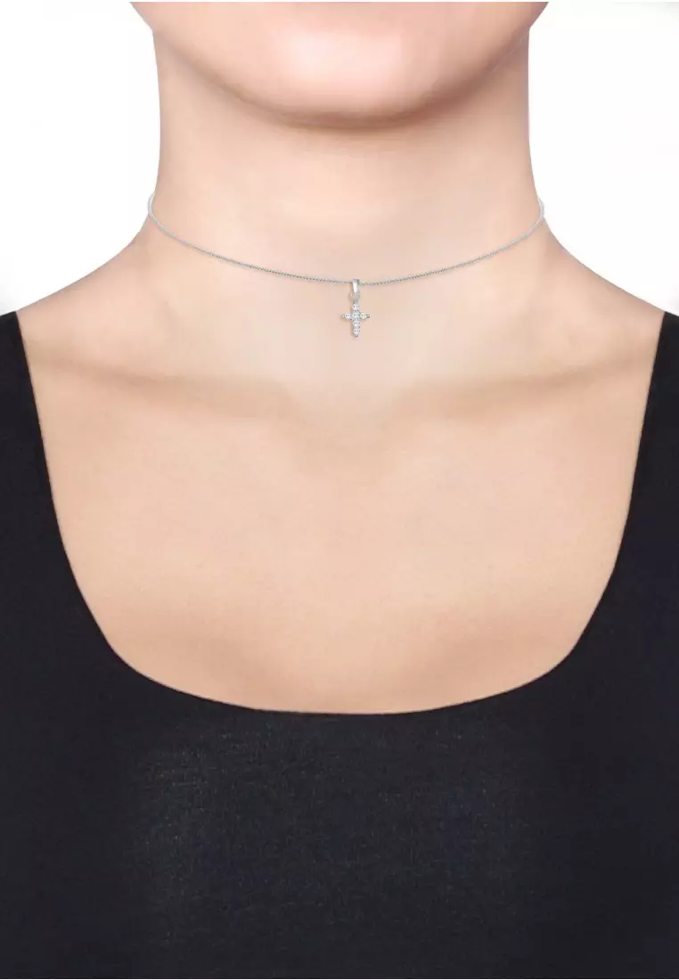 Kalung Perhiasan Perak 925 Wanita Choker Salib Zirconia