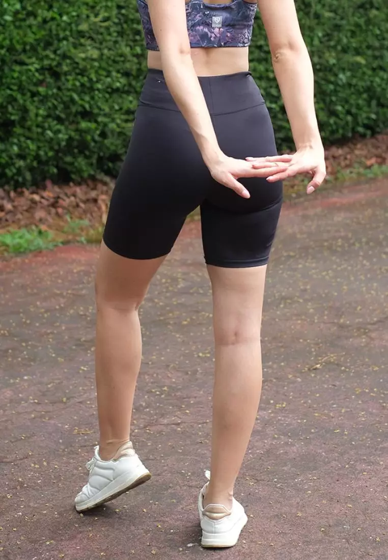 Fitwear - Legging / Celana Pendek Olahraga NATALIA MIDLENGTH - BLACK V WAIST