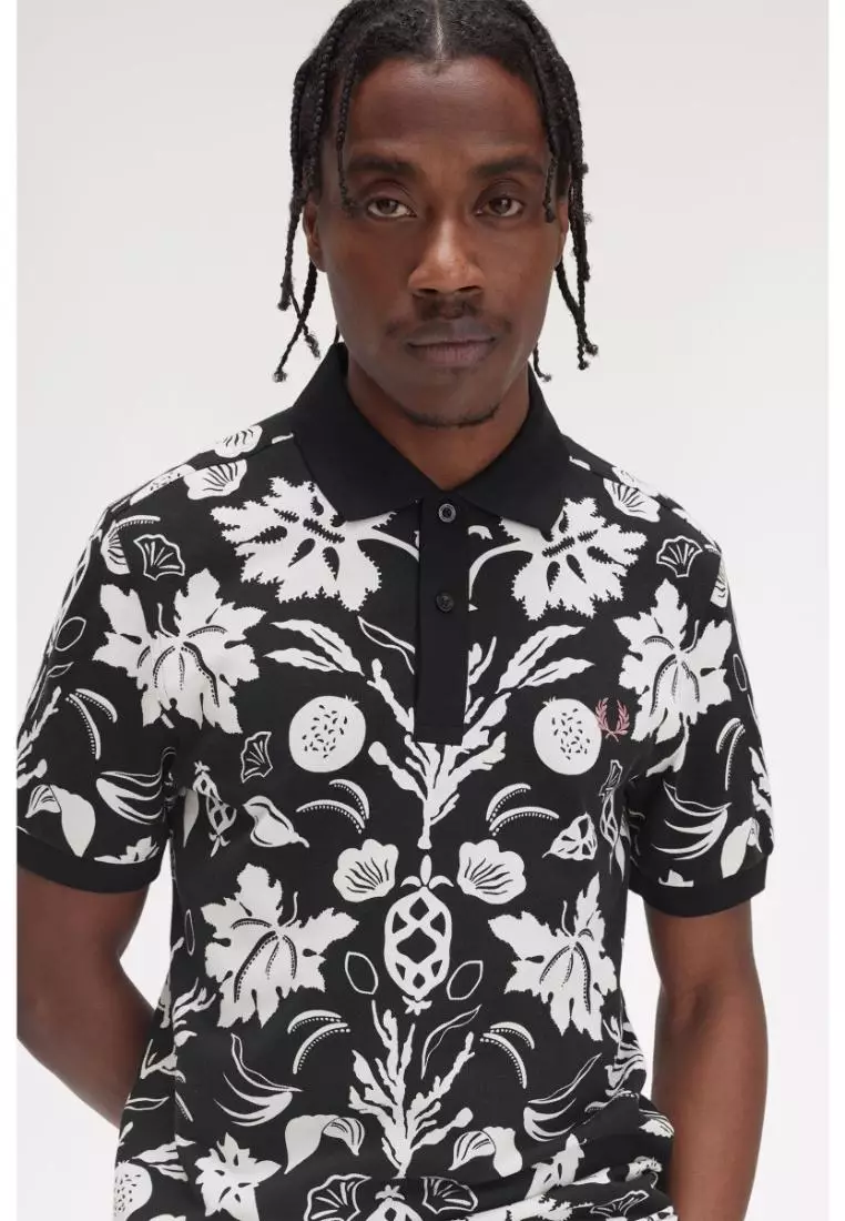 Fred Perry M9911 Botanical Print Polo Shirt (Black)