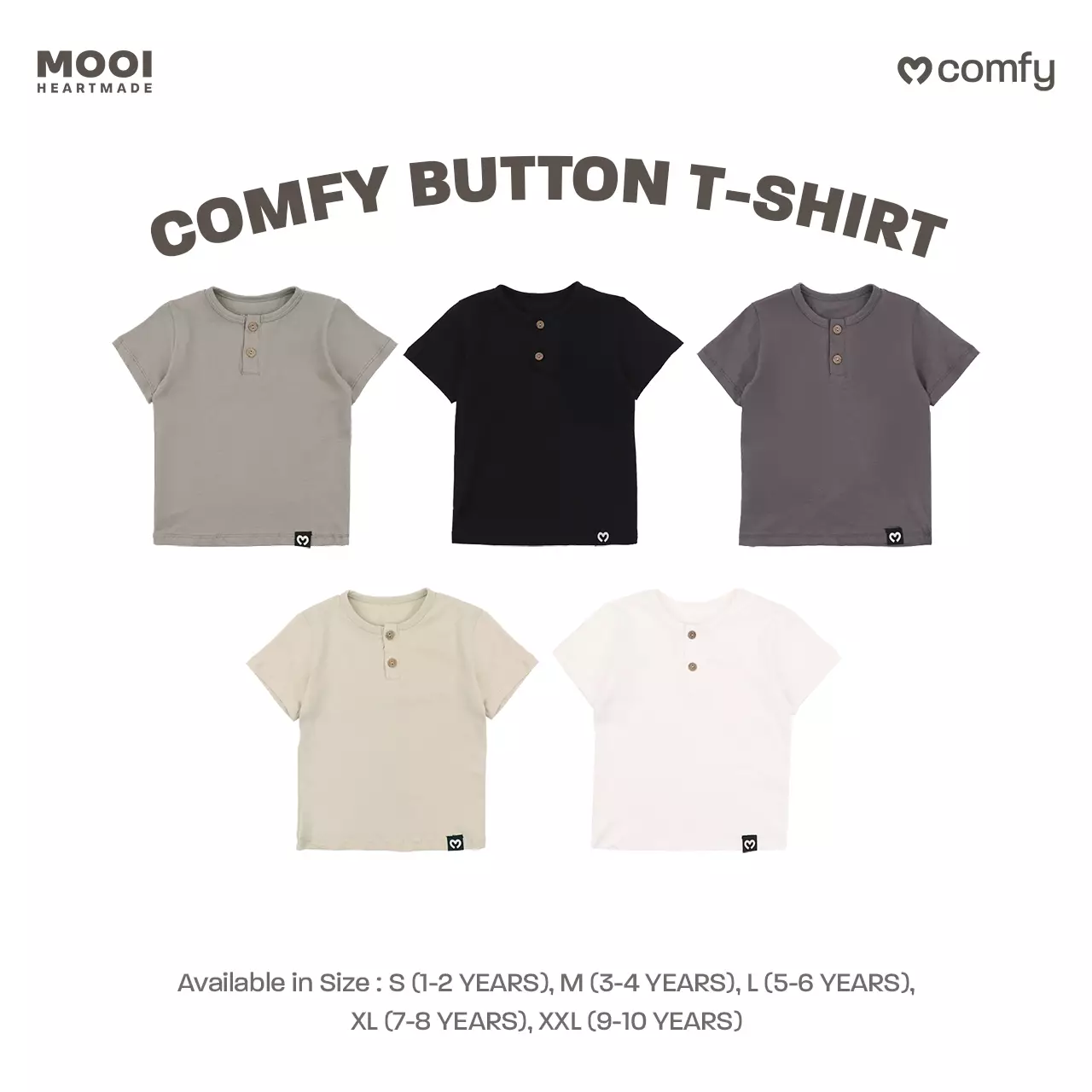 Mooi Kaos Anak Laki-Laki Comfy Button Tshirt - White