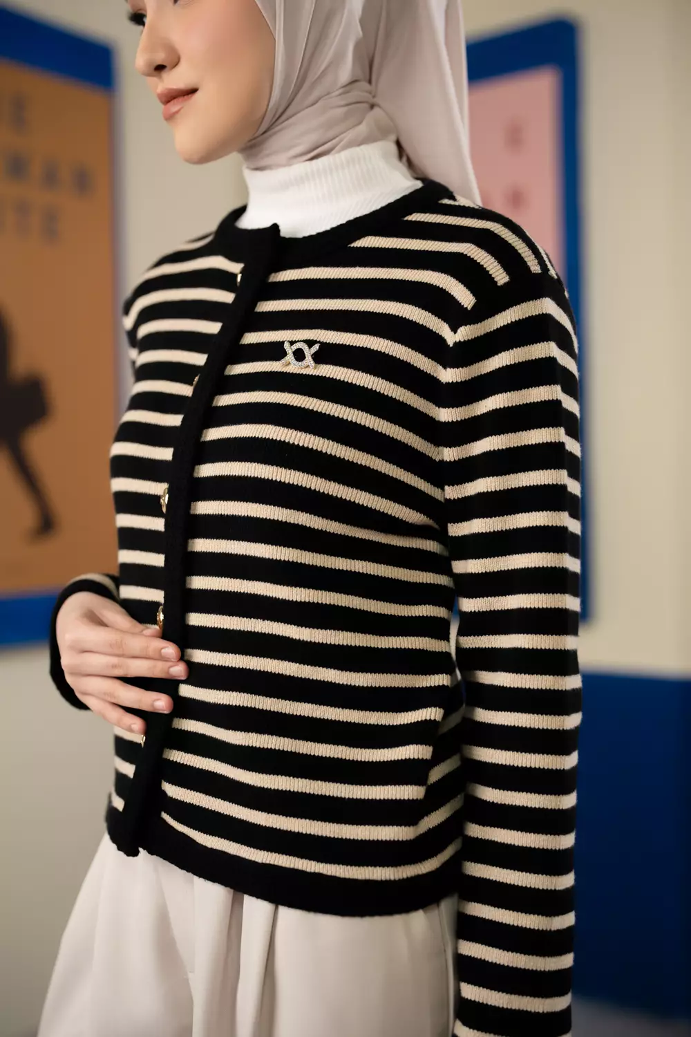 Klamby - Elodie Striped Knit Cardigan Onyx