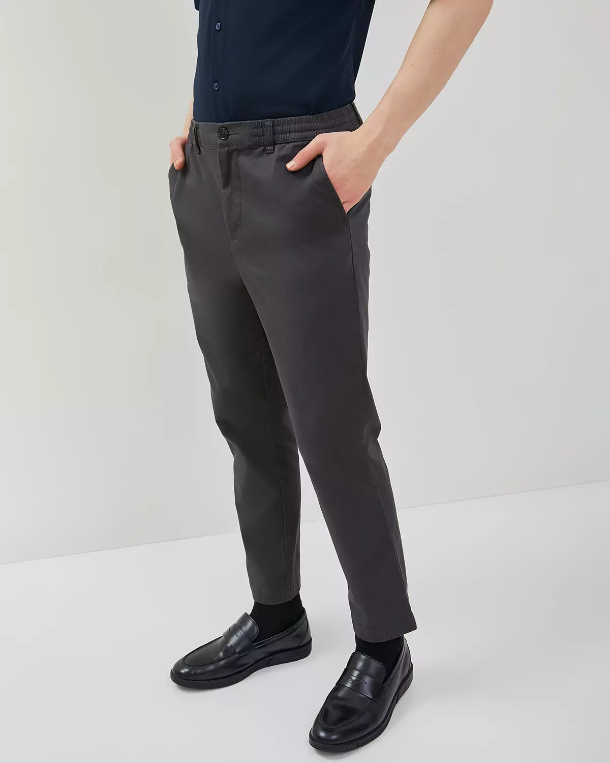 MEN'S DARK GREY ELASTIC WAIST CHINOS