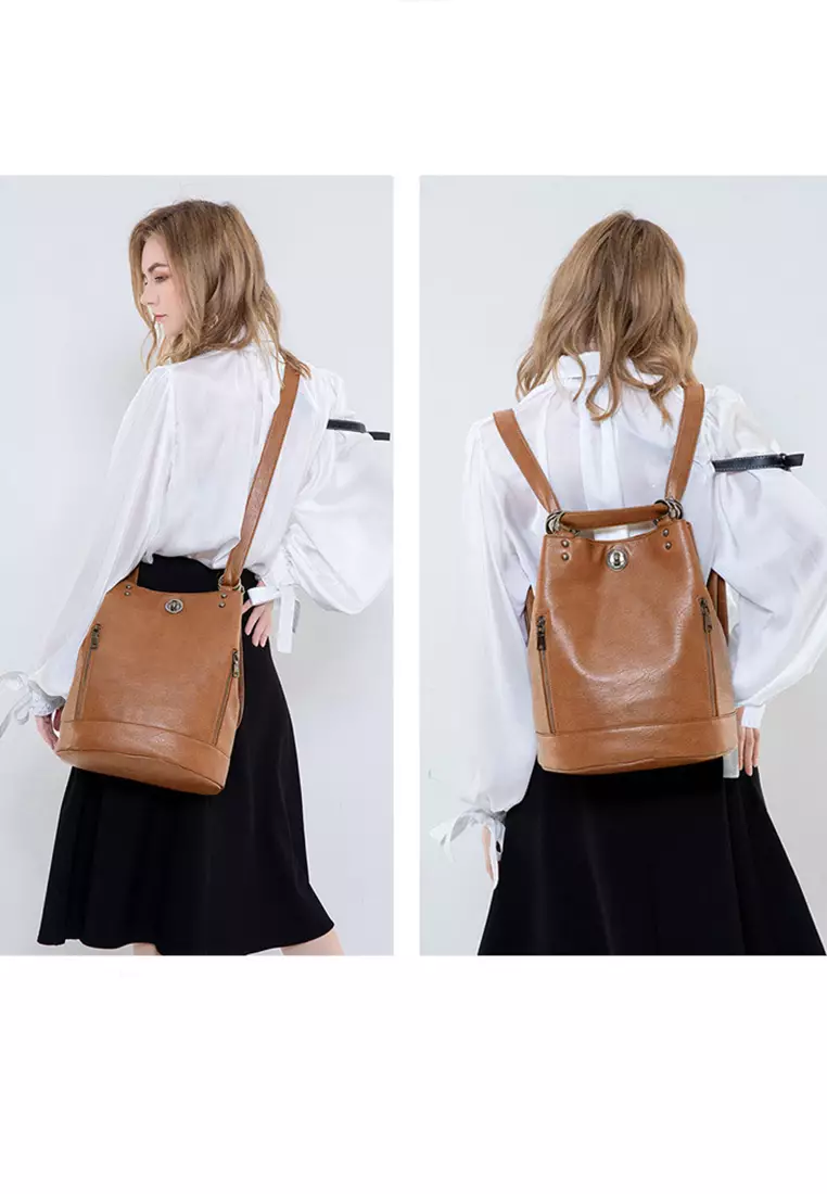 Leather Ladies Backpack Crossbody Bag 2 IN 1
