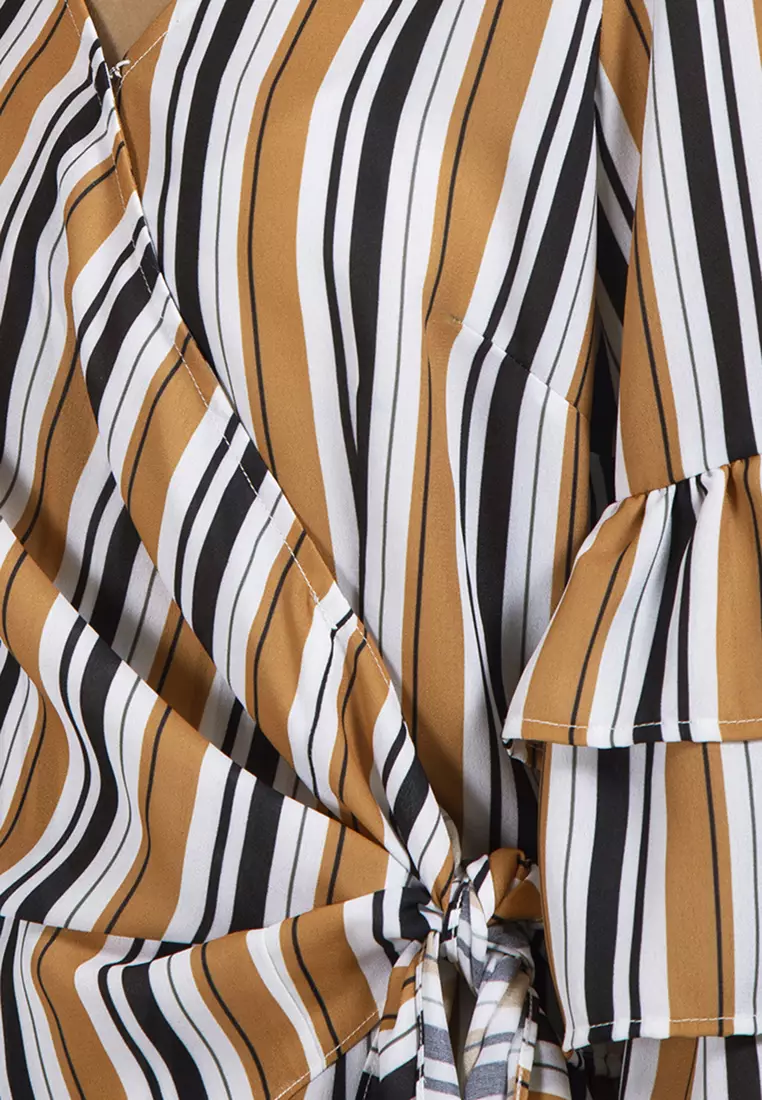 Striped Bell Sleeve Wrap Top