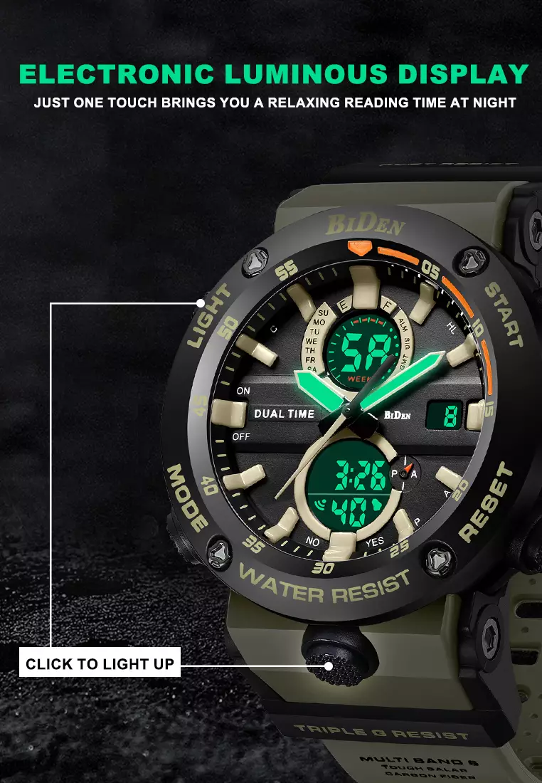 Jam Tangan Pria Original Analog&Digital Multifungsi Militer Jam Tangan Cowok Hijau