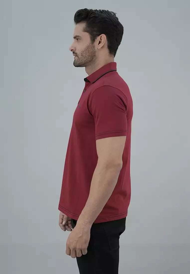 LGS - Kaos Casual Pria - Kaos Kerah Wangky - Kaos Polo Pria - Lengan Pendek - Polos Maroon - JWS.325.L3133F.01.C