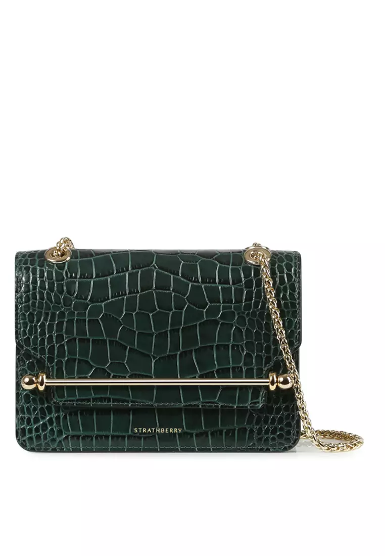 Buy Strathberry EAST/WEST MINI CROSSBODY EMBOSSED CROC BOTTLE GREEN