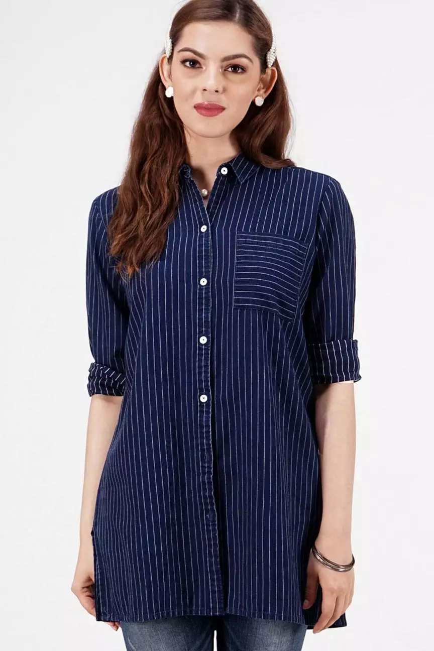 Kemeja Wanita Picko Navy White