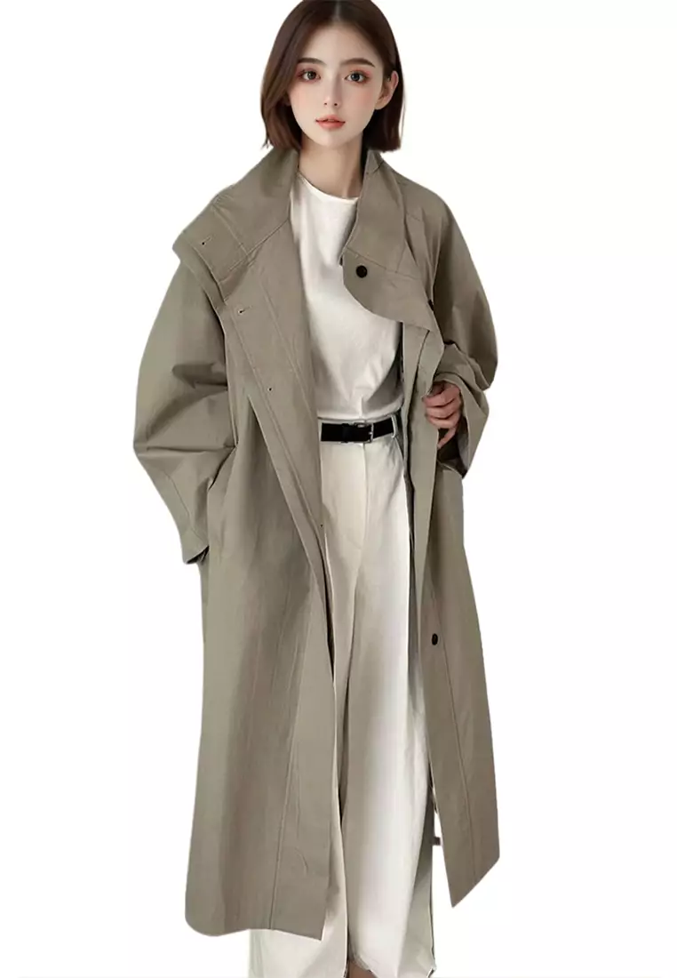 寬鬆純色長款風衣外套CA241128115BE