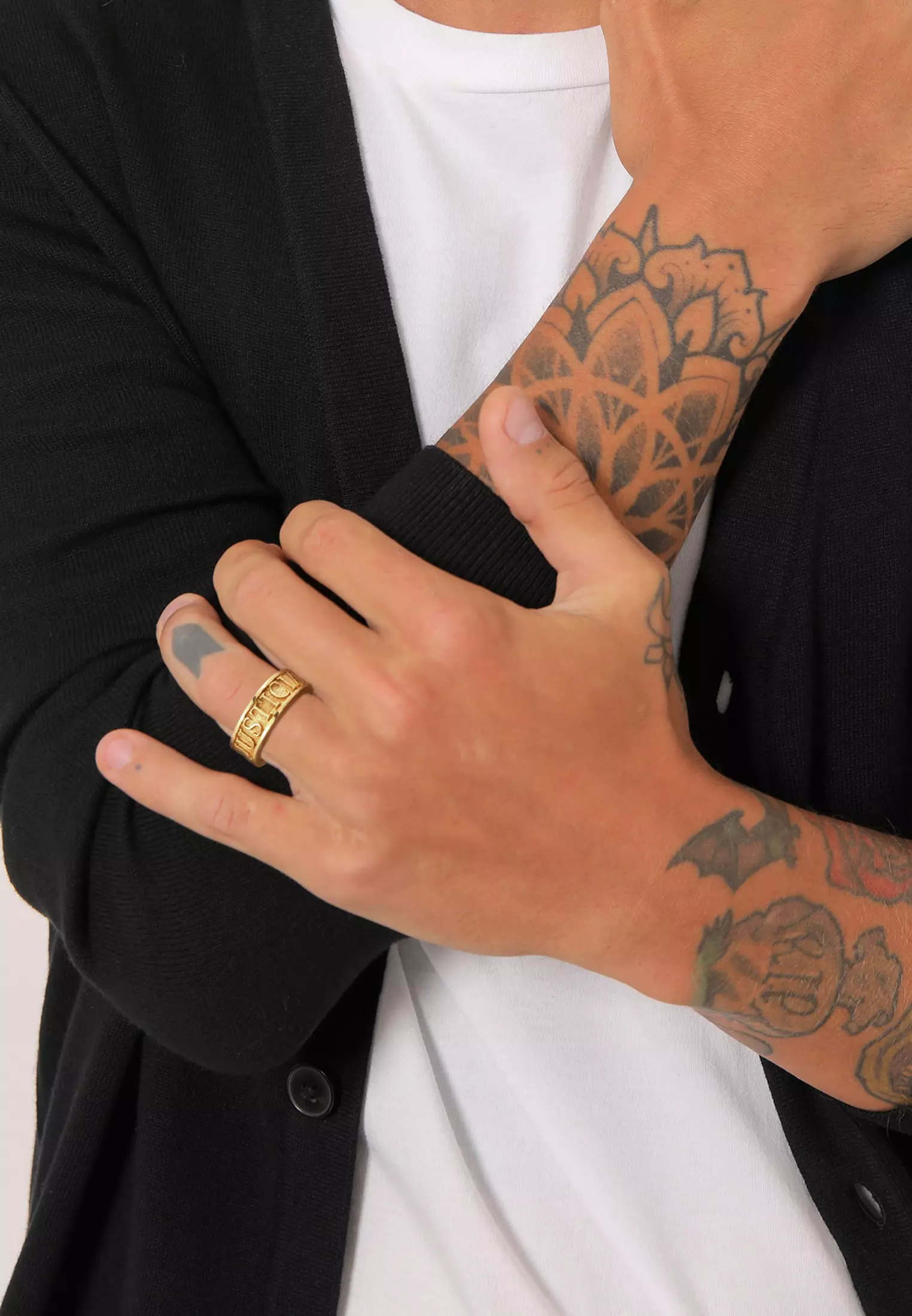 Men's Silver Justicia Veritas Band Ring – Gold-Plated
