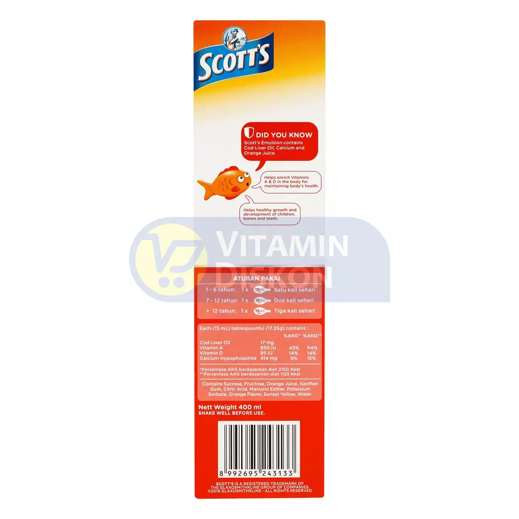 ScottS Emulsion Vita Orange Suplemen Kesehatan Otak Dan Pertumbuhan Anak - 400 Ml