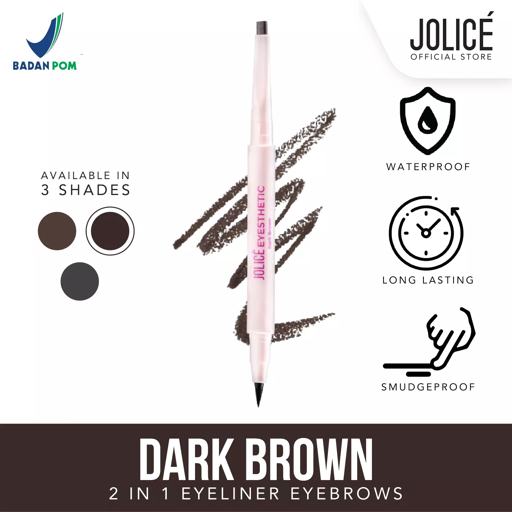 Jolice High Quality 2in1 Eyeliner Eyebrow Waterproof Pensil Alis Mata