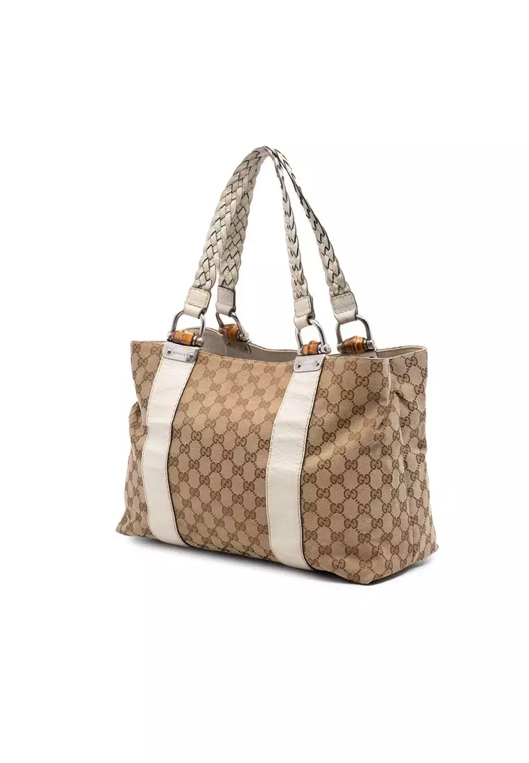 Pre-Loved Gucci Medium Gg Canvas Bamboo Libeccio Tote