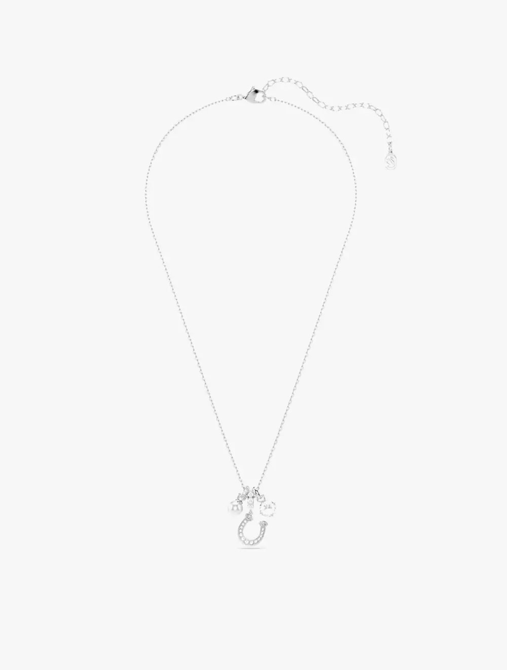 Symbolica pendant, Crystal pearl, Round cut, Pavé, Horse shoe, White, Rhodium plated