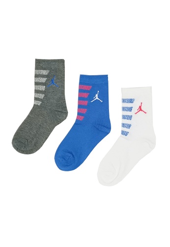 Jordan blue Jordan Unisex's Jumpman Burnout Stripe 3 Pieces Crew Socks (7 - 9 Years) - Pacific Blue 8B893KAFF7C1EAGS_1