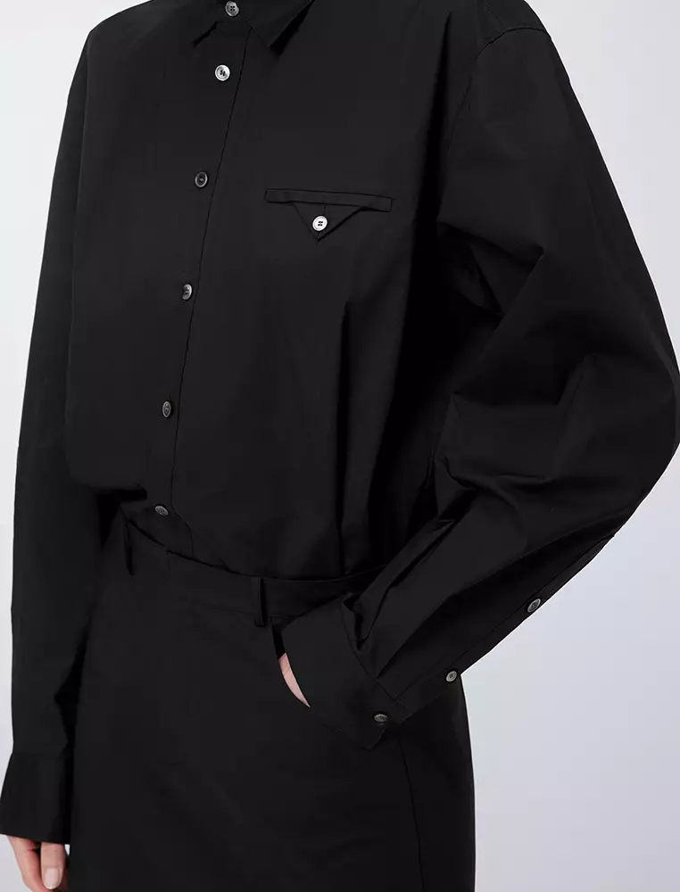 纯色衬衫领长袖连衣裙