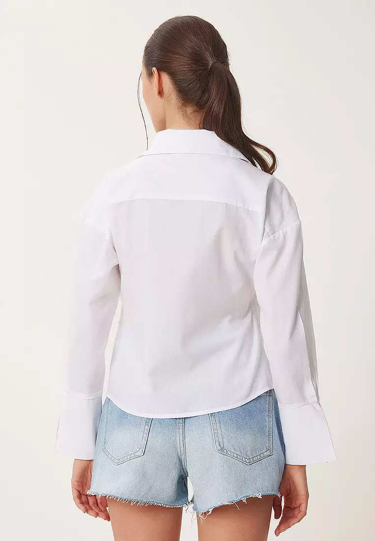 Shirt Collar Wrap Poplin Blouse