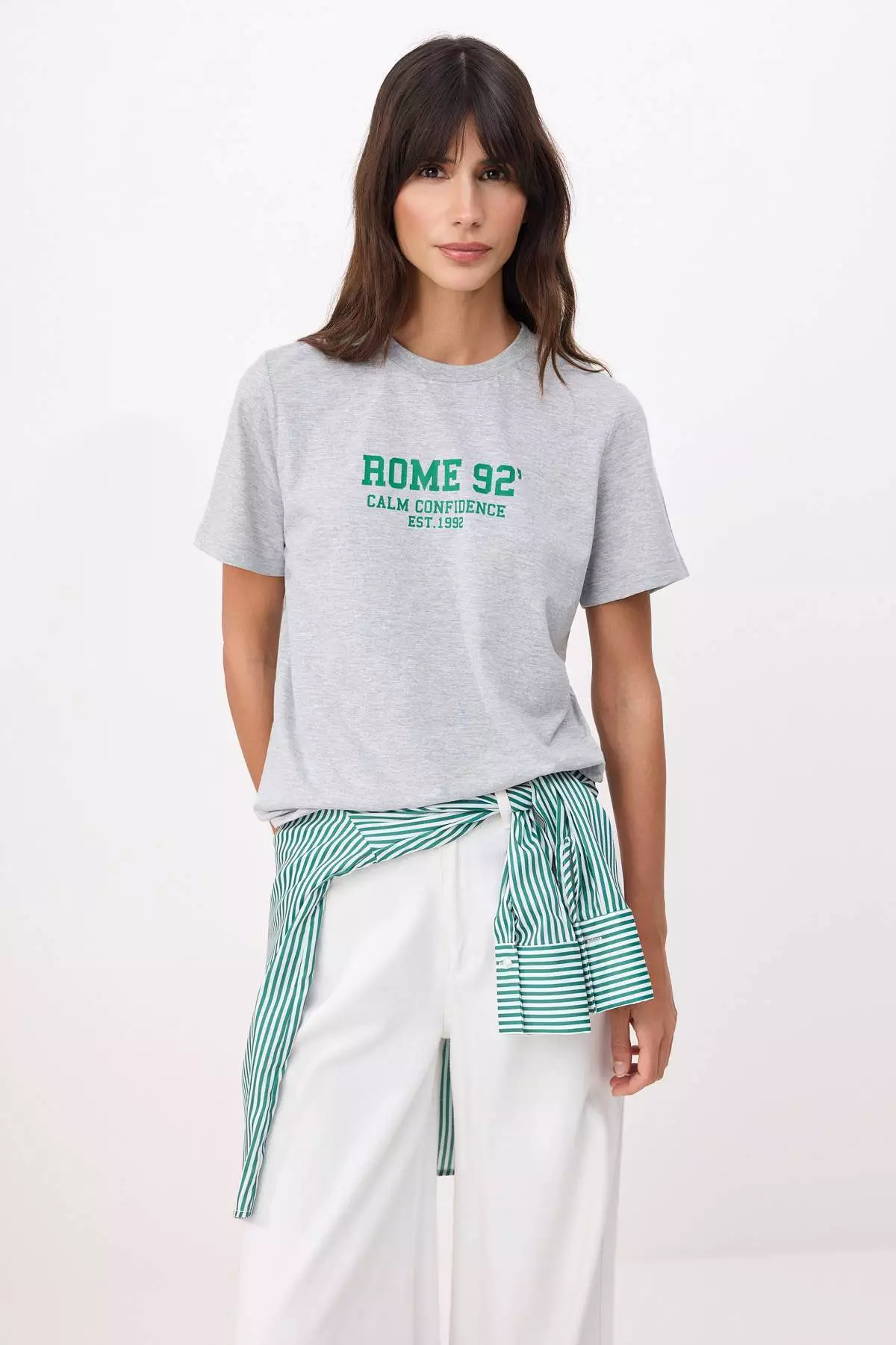 Gray Melange Slogan Regular/Normal Fit Short Sleeve Knitted T-Shirt Pack Of Cotton Twoss26Ts161