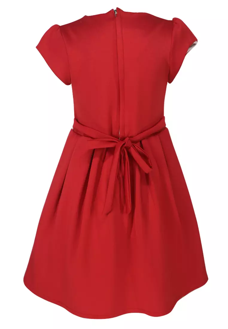 Two Mix Dress Anak Perempuan Bahan Kaos Scuba Usia 1-12 Tahun 4236 Merah