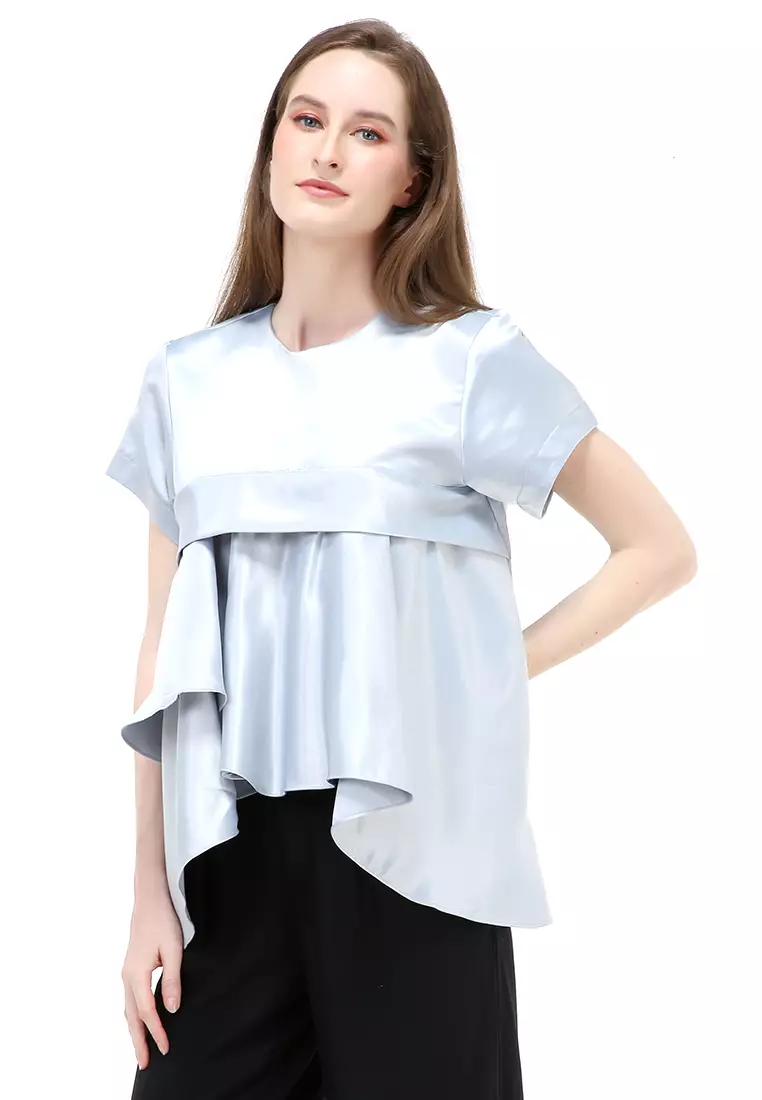 Kailah Blouse Short Sleeves Wanita Motif Polos Atasan Casual - Grey