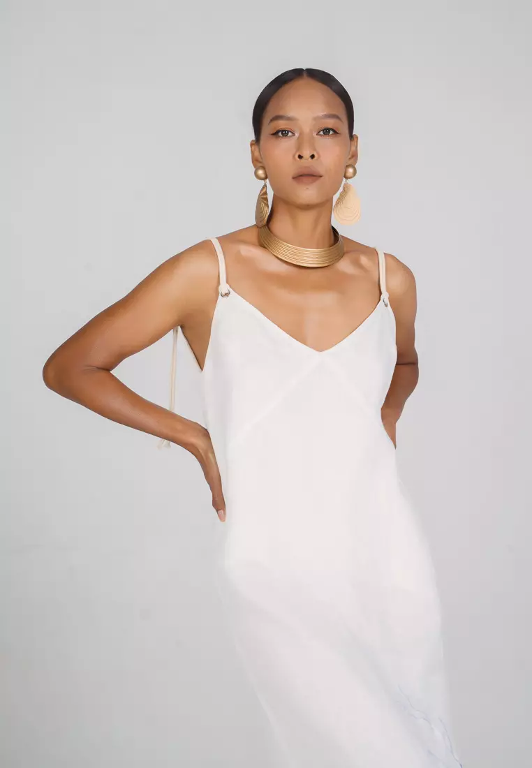 knee length dresses for ladies Maxi linen dress AGRA in White main image 1