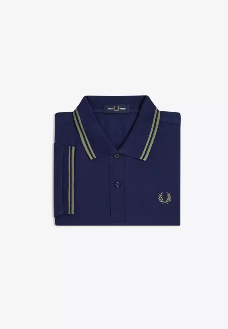 Fred Perry M3600 Twin Tipped Fred Perry Shirt (French Navy / Olive Mint / Olive Mint)