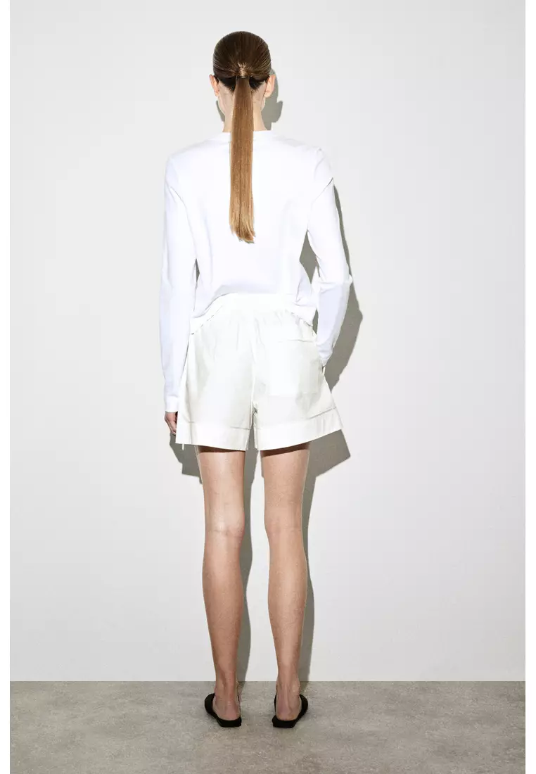 ELASTICATED GROSGRAIN-DETAIL COTTON SHORTS